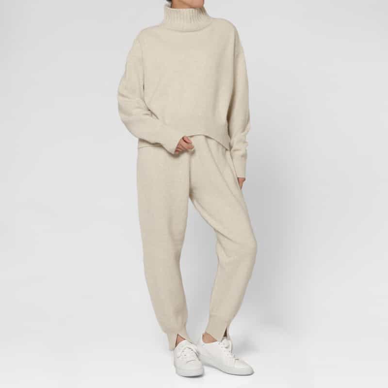 BARNEYS NEW YORK セットアップ フォックス混ファンシーヤーンニット ハイネックニットプルオーバー WHITE