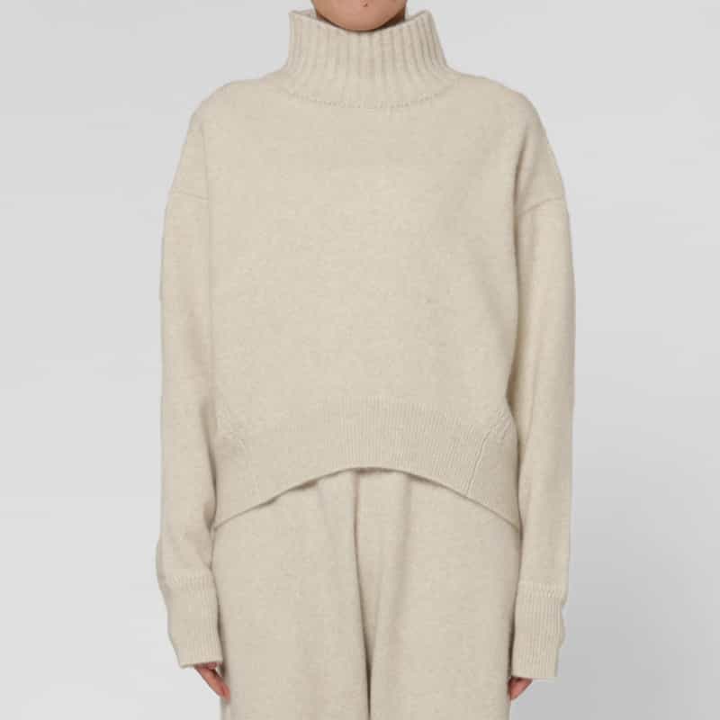 BARNEYS NEW YORK セットアップ フォックス混ファンシーヤーンニット ハイネックニットプルオーバー WHITE