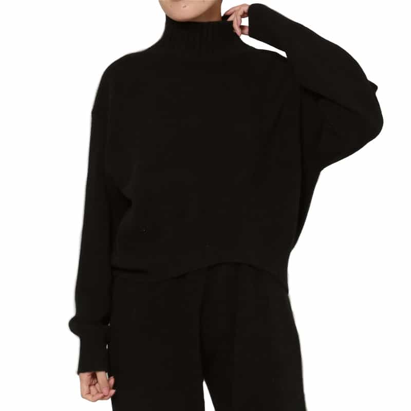BARNEYS NEW YORK セットアップ フォックス混ファンシーヤーンニット ハイネックニットプルオーバー BLACK