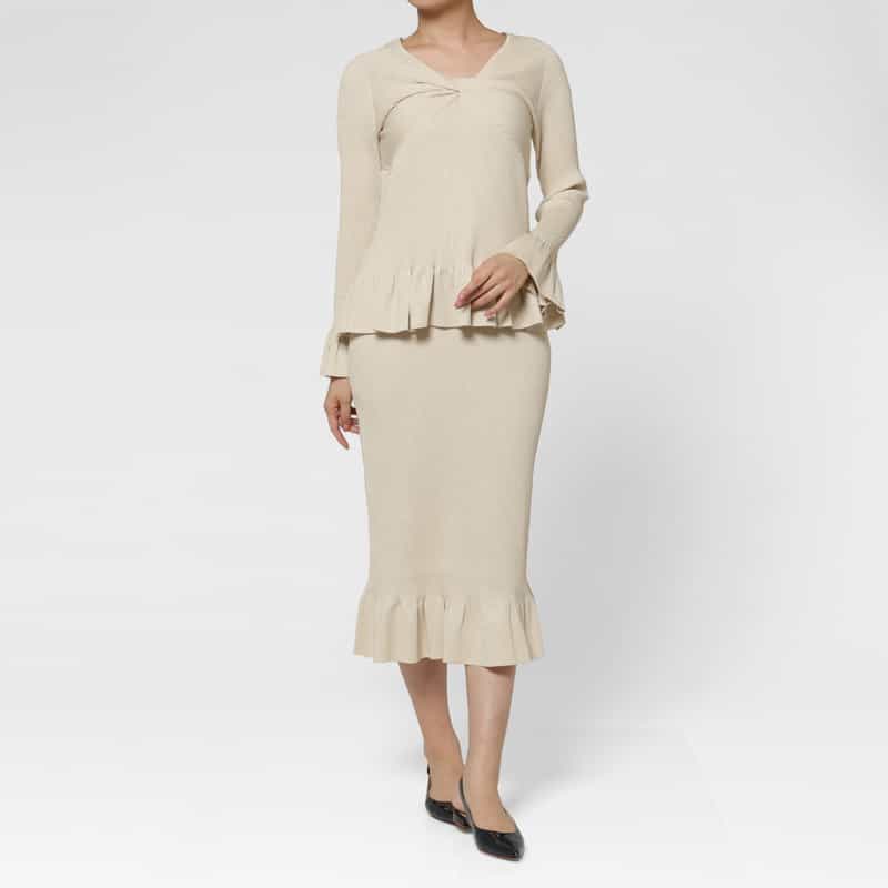 BARNEYS NEW YORK ウォッシャブル ツイストデザイン フリルヘム ラメニットプルオーバー WHITE