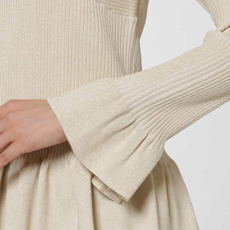 BARNEYS NEW YORK ウォッシャブル ツイストデザイン フリルヘム ラメニットプルオーバー WHITE