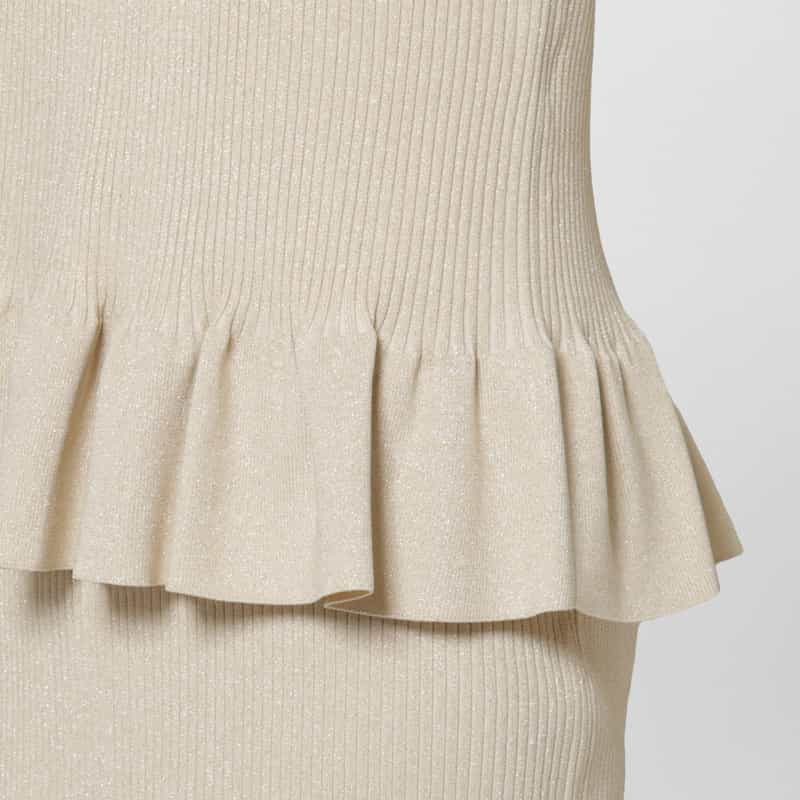 BARNEYS NEW YORK ウォッシャブル ツイストデザイン フリルヘム ラメニットプルオーバー WHITE