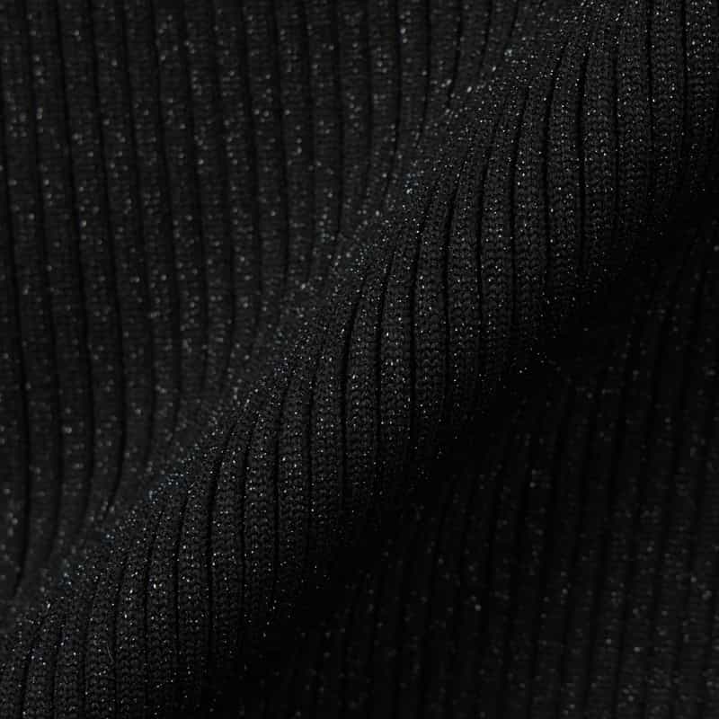 BARNEYS NEW YORK ウォッシャブル ツイストデザイン フリルヘム ラメニットプルオーバー BLACK