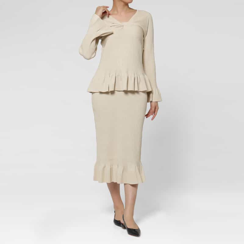 BARNEYS NEW YORK ウォッシャブル ラメニット マーメイドスカート WHITE