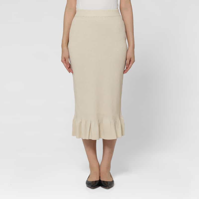 BARNEYS NEW YORK ウォッシャブル ラメニット マーメイドスカート WHITE