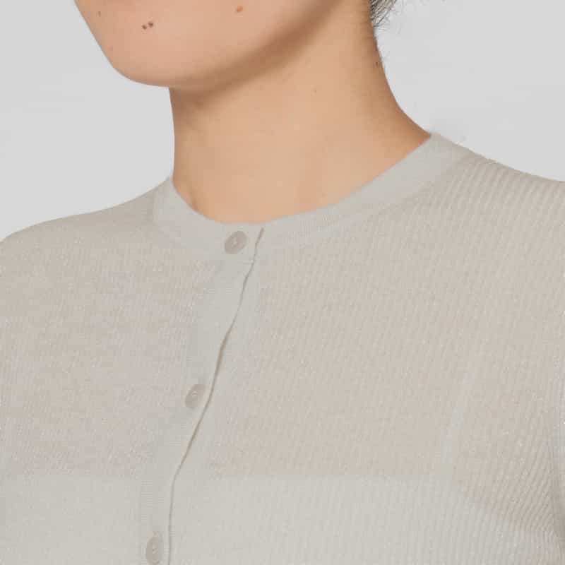 BARNEYS NEW YORK カシミヤ混シアーラメリブニットカーディガン WHITE