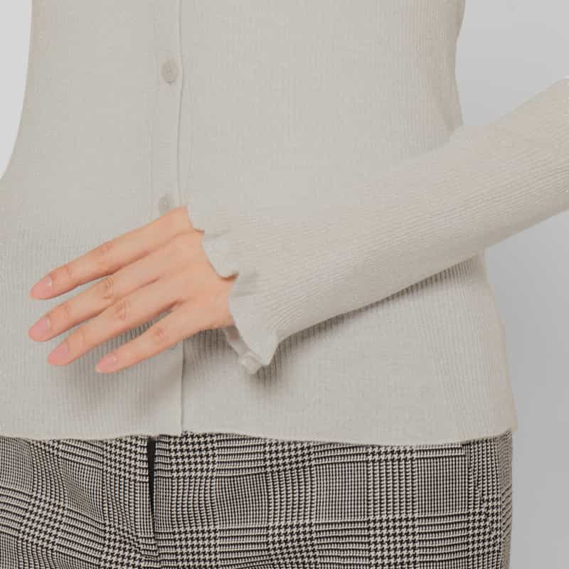 BARNEYS NEW YORK カシミヤ混シアーラメリブニットカーディガン WHITE