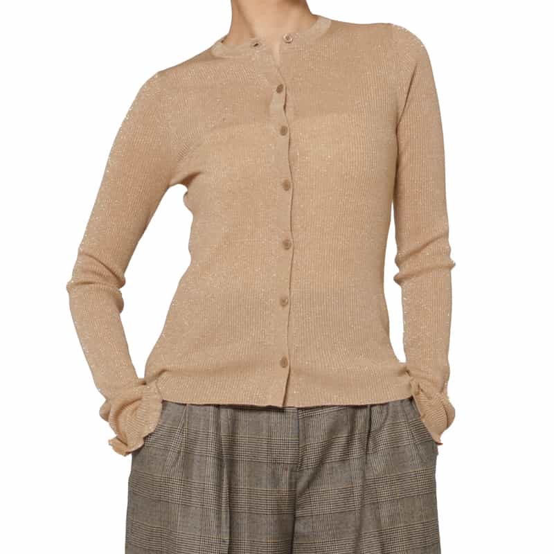 BARNEYS NEW YORK カシミヤ混シアーラメリブニットカーディガン BEIGE