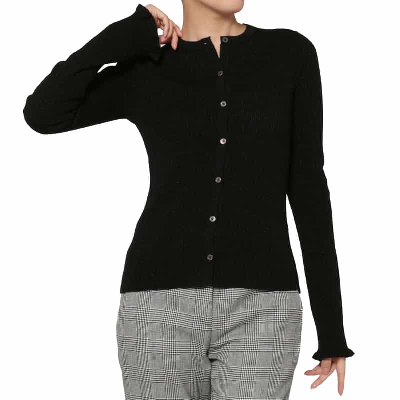 BARNEYS NEW YORK カシミヤ混シアーラメリブニットカーディガン BLACK