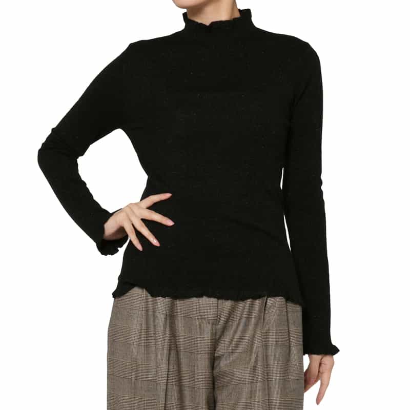 BARNEYS NEW YORK カシミヤ混シアーラメリブニットプルオーバー BLACK