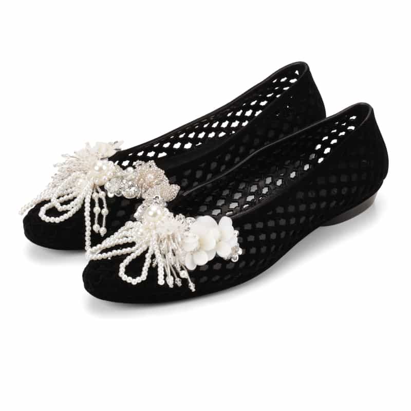 HEAVENLY JELLY＜ヘブンリージェリー＞ PVC素材フローラルビジュー付きフラットパンプス