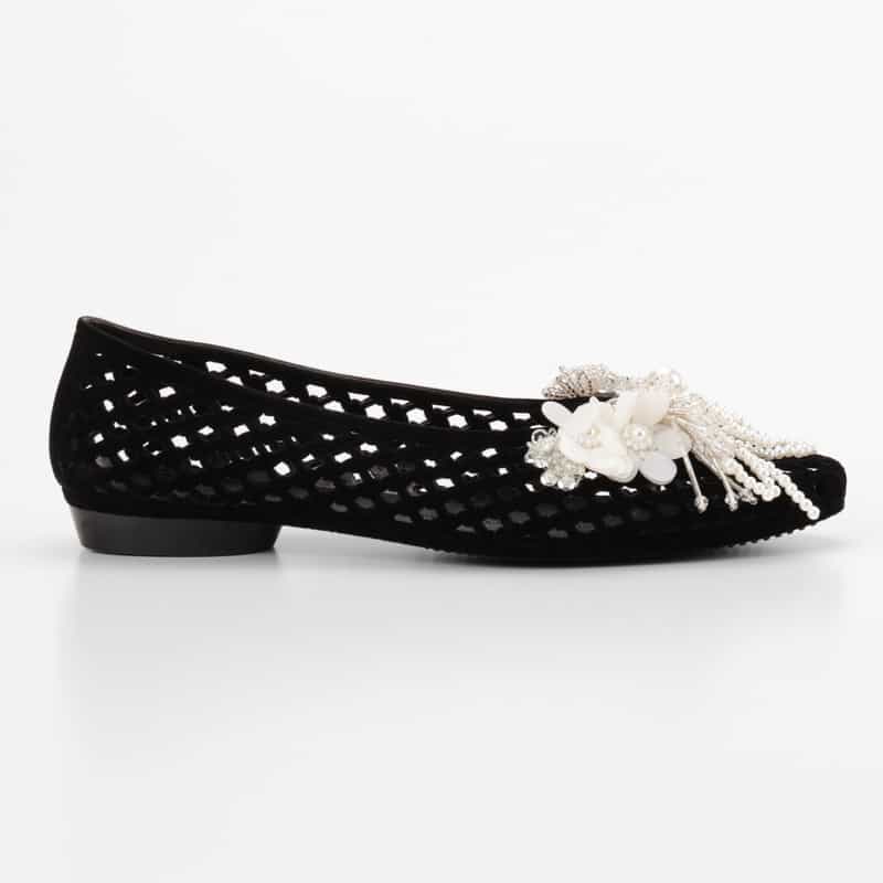 HEAVENLY JELLY HEAVENLY JELLY＜ヘブンリージェリー＞ PVC素材フローラルビジュー付きフラットパンプス BLACK