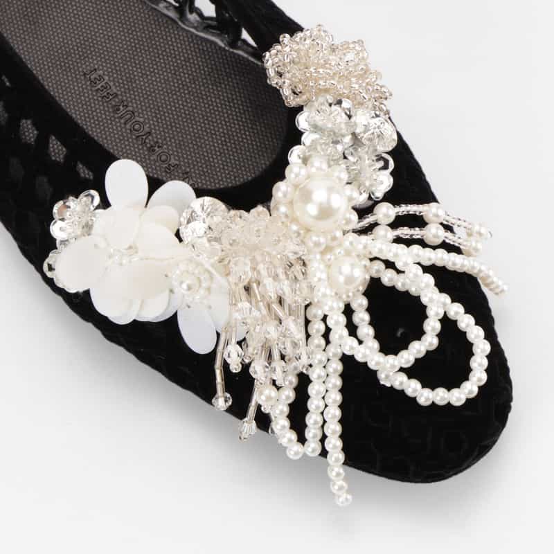HEAVENLY JELLY HEAVENLY JELLY＜ヘブンリージェリー＞ PVC素材フローラルビジュー付きフラットパンプス BLACK