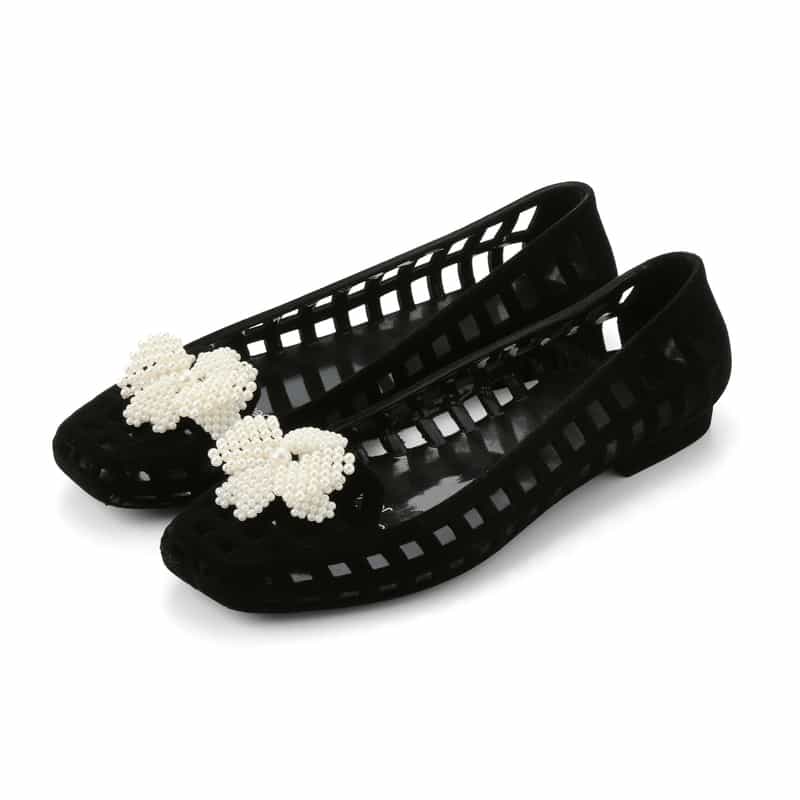 HEAVENLY JELLY HEAVENLY JELLY＜ヘブンリージェリー＞ PVC素材パールビジュー付きフラットパンプス BLACK