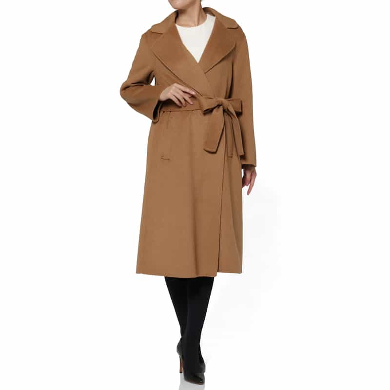 BARNEYS NEW YORK ウール混ダブルフェイス ベルテッドロングコート CAMEL