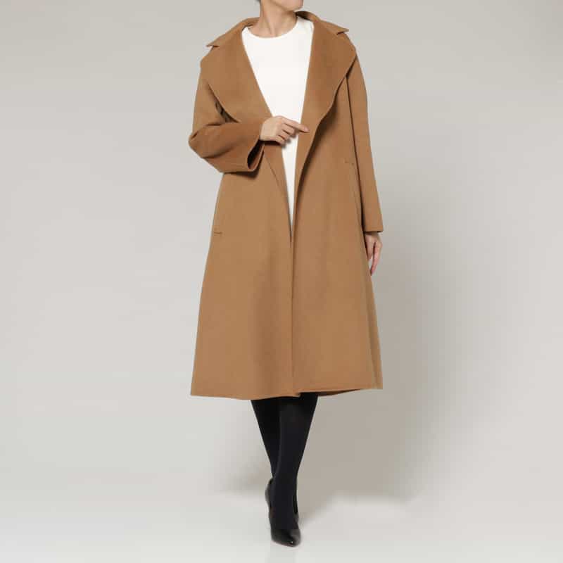 BARNEYS NEW YORK ウール混ダブルフェイス ベルテッドロングコート CAMEL