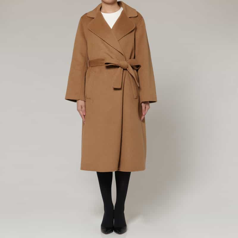BARNEYS NEW YORK ウール混ダブルフェイス ベルテッドロングコート CAMEL