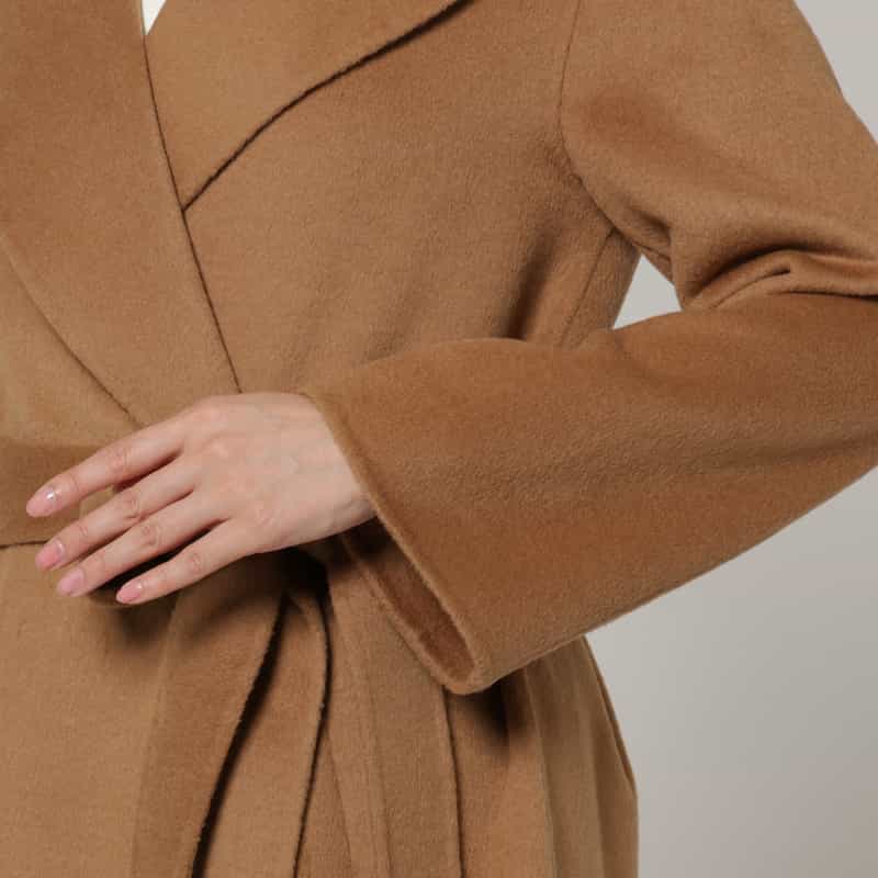 BARNEYS NEW YORK ウール混ダブルフェイス ベルテッドロングコート CAMEL