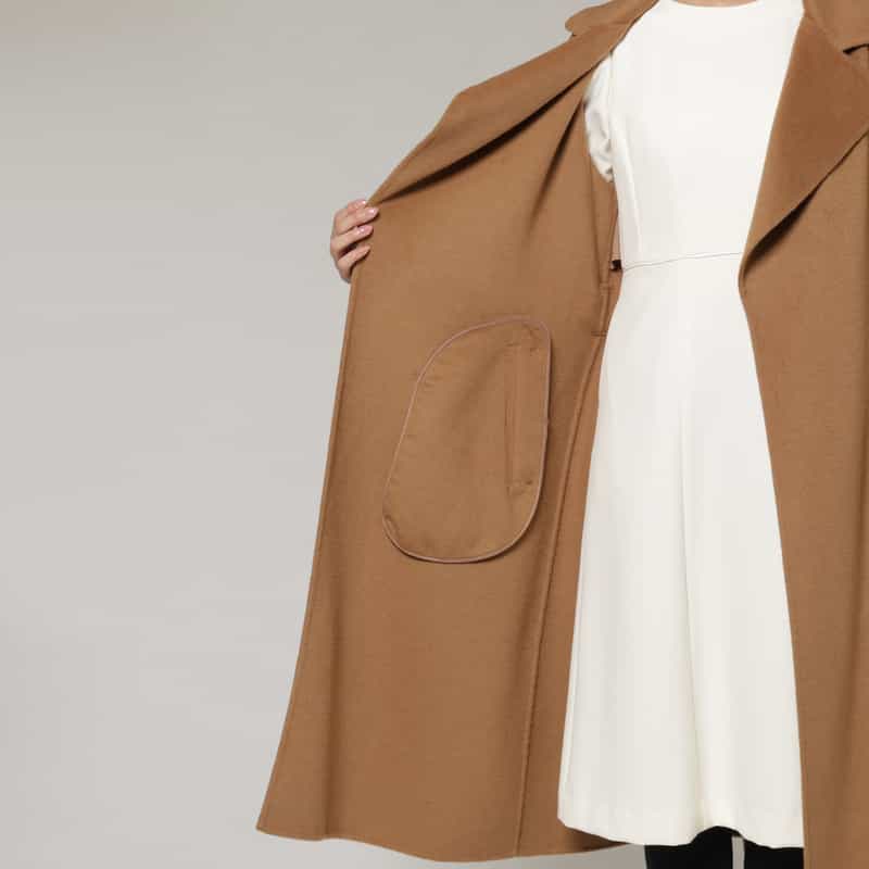 BARNEYS NEW YORK ウール混ダブルフェイス ベルテッドロングコート CAMEL