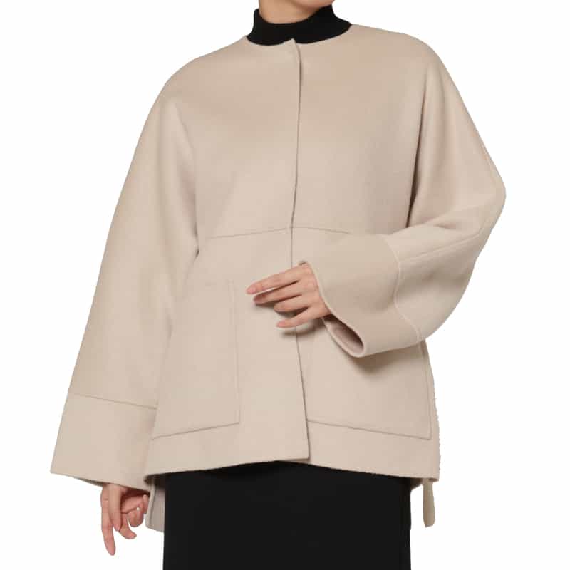 BARNEYS NEW YORK ウール混ダブルフェイス ノーカラーコート LT BEIGE