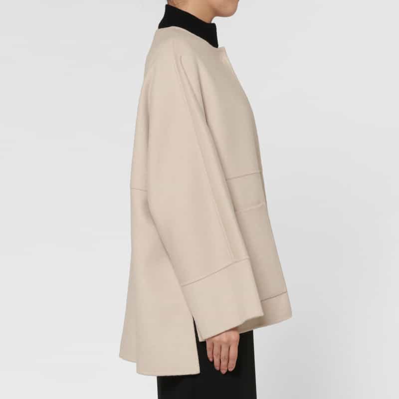 BARNEYS NEW YORK ウール混ダブルフェイス ノーカラーコート LT BEIGE