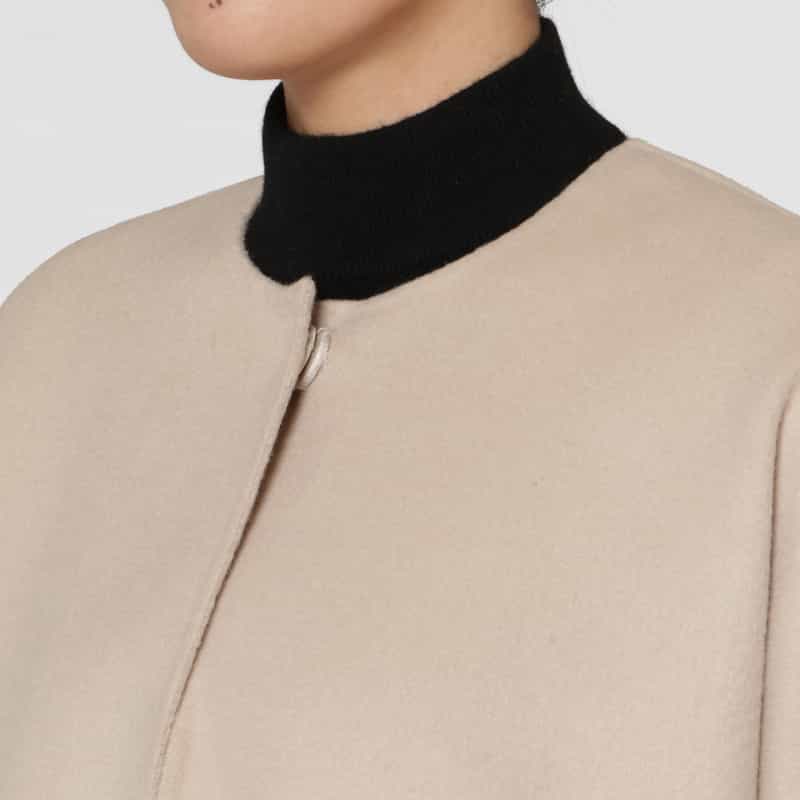 BARNEYS NEW YORK ウール混ダブルフェイス ノーカラーコート LT BEIGE