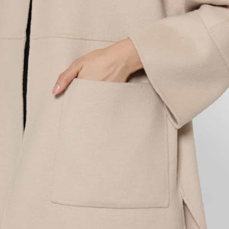 BARNEYS NEW YORK ウール混ダブルフェイス ノーカラーコート LT BEIGE