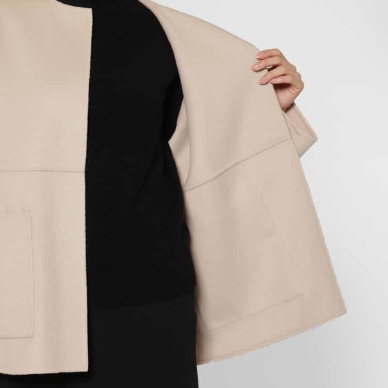BARNEYS NEW YORK ウール混ダブルフェイス ノーカラーコート LT BEIGE