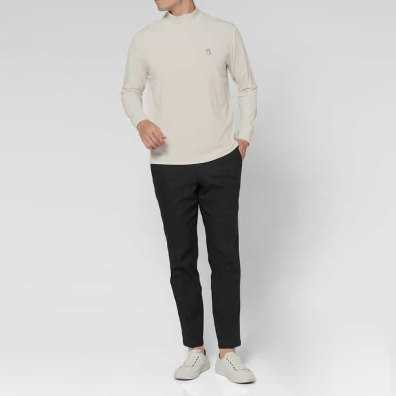 BARNEYS NEW YORK ワンポイントロゴ入りモックネックカットソー WHITE