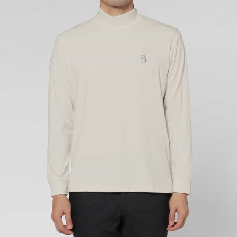 BARNEYS NEW YORK ワンポイントロゴ入りモックネックカットソー WHITE