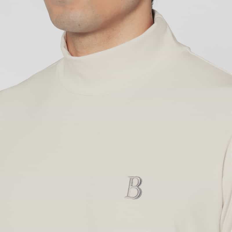 BARNEYS NEW YORK ワンポイントロゴ入りモックネックカットソー WHITE