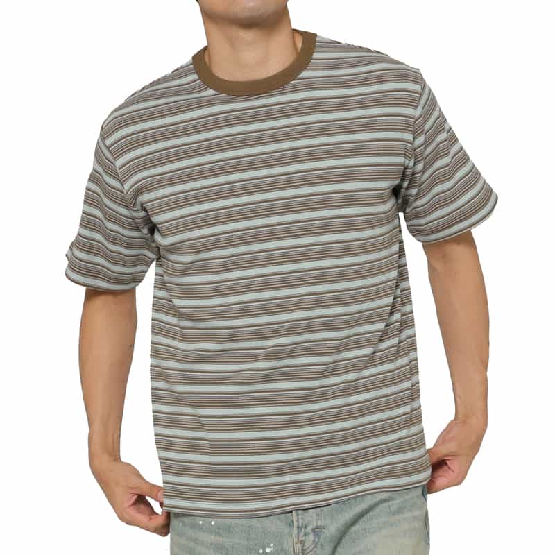 BARNEYS NEW YORK リブボーダー柄ニットTシャツ LIGHT BLUE