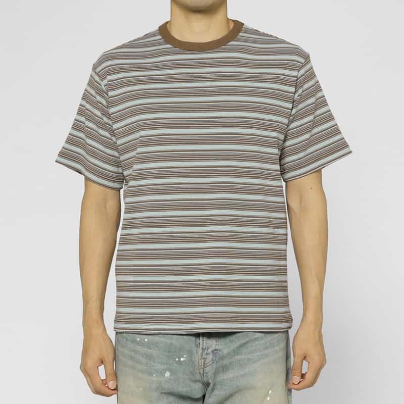BARNEYS NEW YORK リブボーダー柄ニットTシャツ LIGHT BLUE