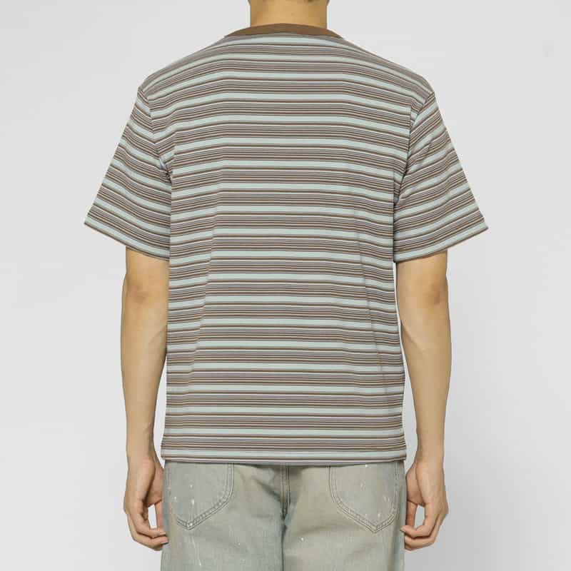 BARNEYS NEW YORK リブボーダー柄ニットTシャツ LIGHT BLUE