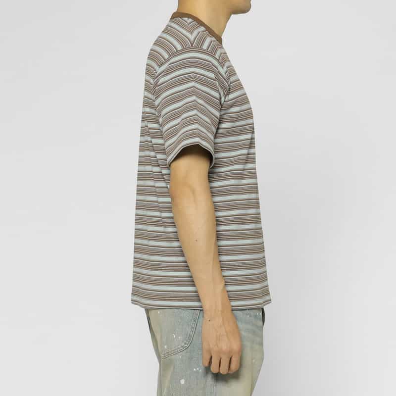BARNEYS NEW YORK リブボーダー柄ニットTシャツ LIGHT BLUE