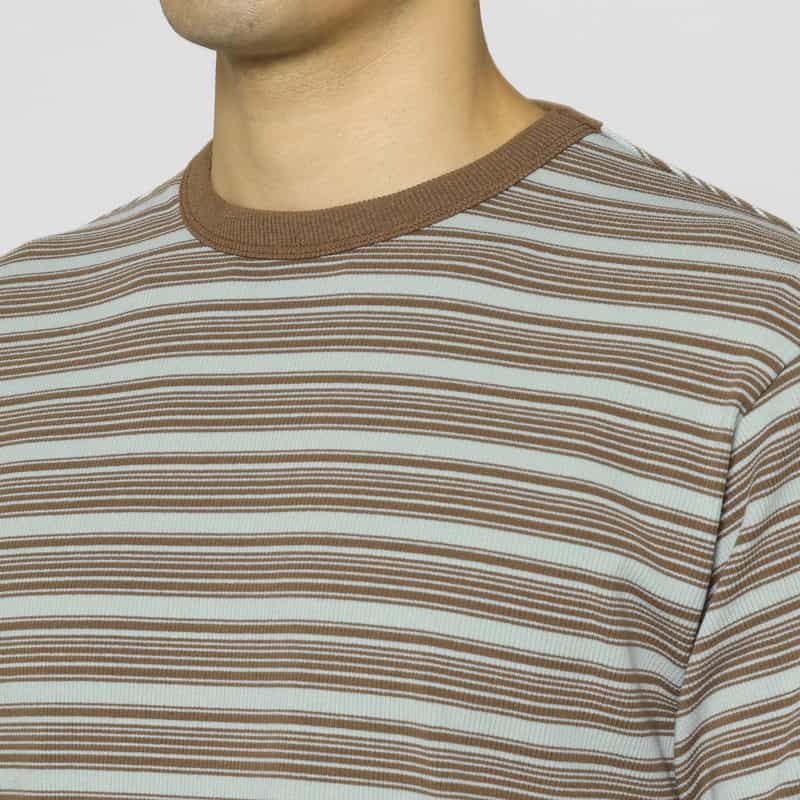 BARNEYS NEW YORK リブボーダー柄ニットTシャツ LIGHT BLUE