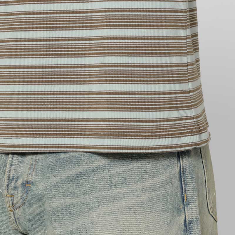 BARNEYS NEW YORK リブボーダー柄ニットTシャツ LIGHT BLUE