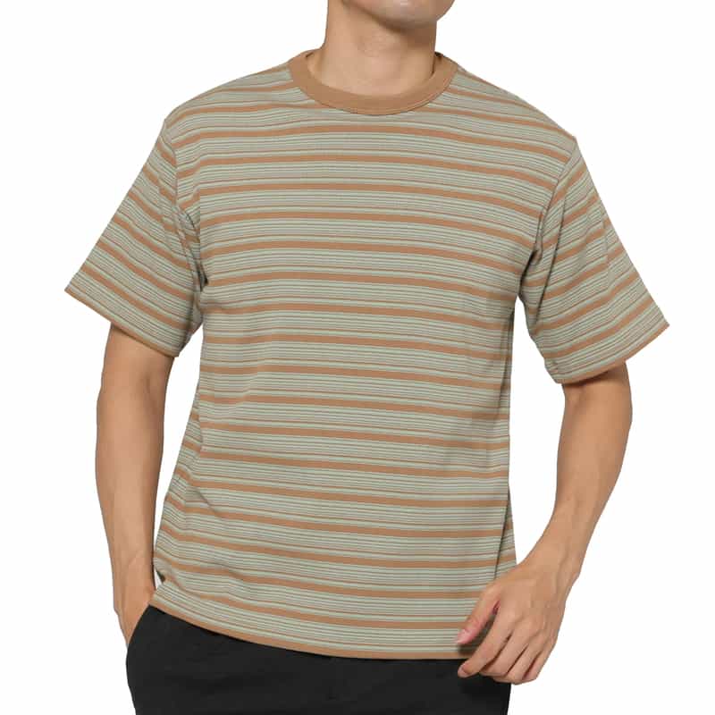 BARNEYS NEW YORK リブボーダー柄ニットTシャツ BROWN