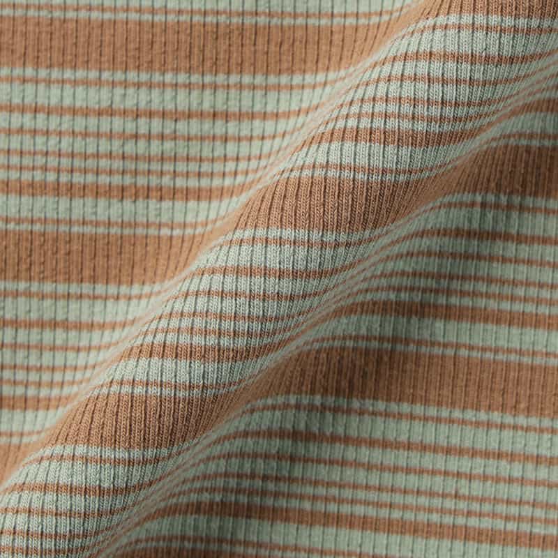 BARNEYS NEW YORK リブボーダー柄ニットTシャツ BROWN
