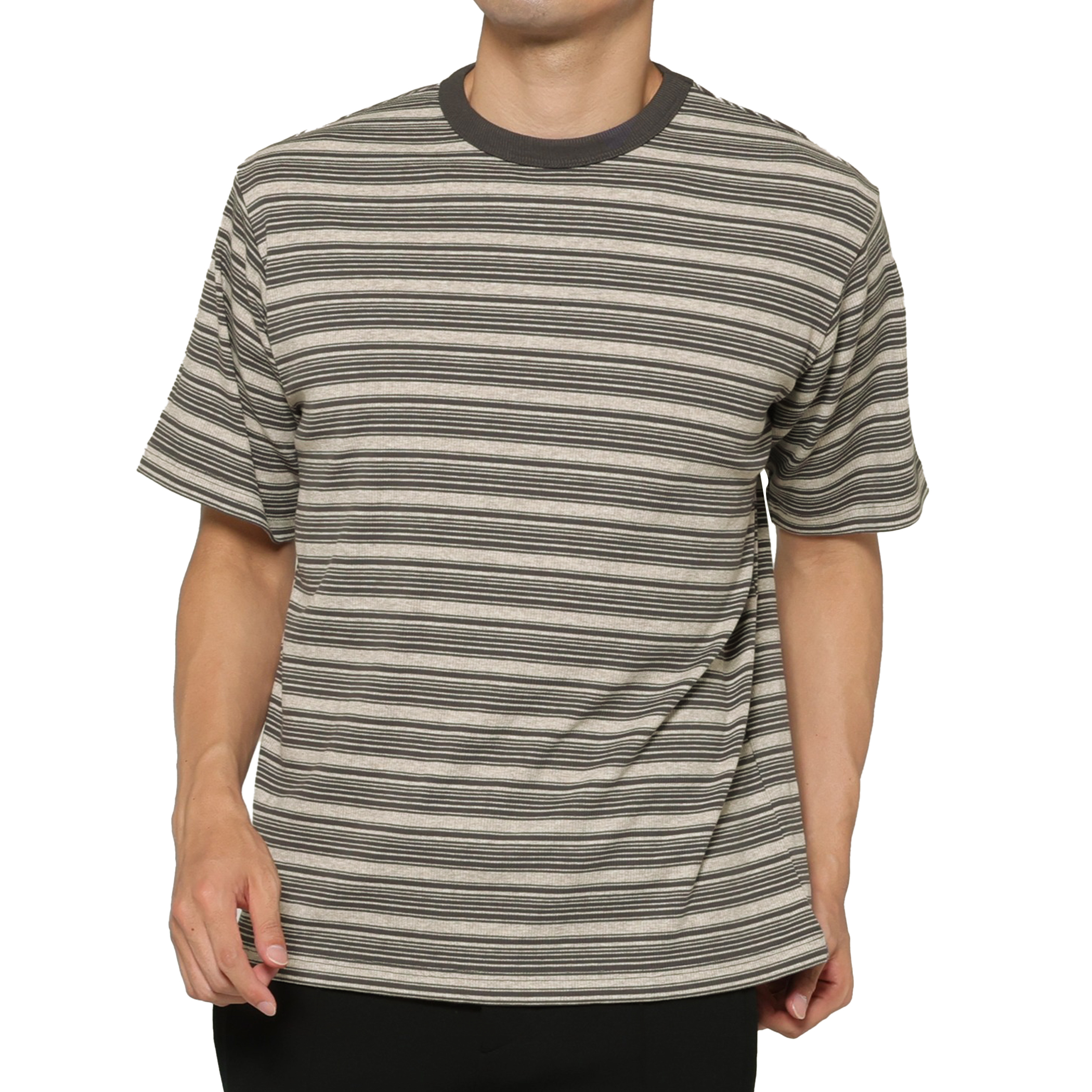 リブボーダー柄ニットTシャツ