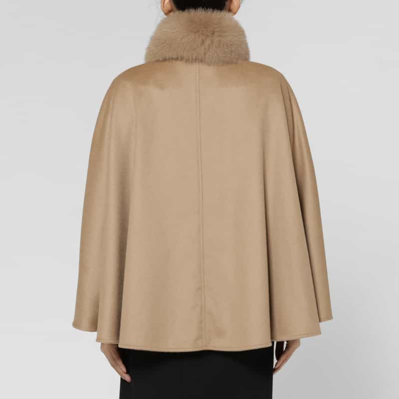BARNEYS NEW YORK フォックスファー付け襟付きカシミヤケープコート CAMEL
