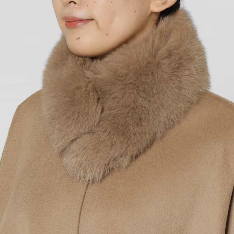 BARNEYS NEW YORK フォックスファー付け襟付きカシミヤケープコート CAMEL