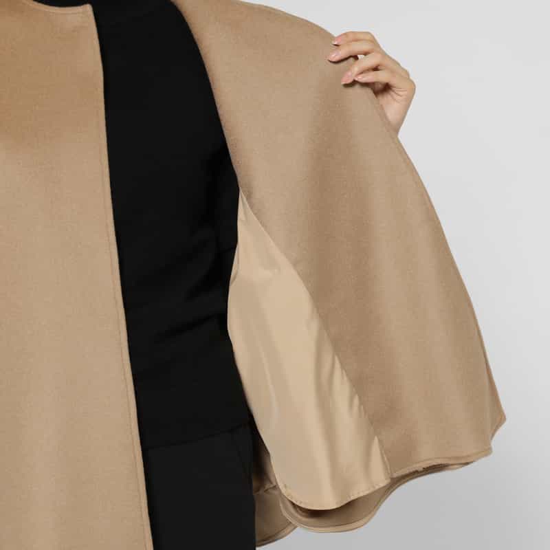 BARNEYS NEW YORK フォックスファー付け襟付きカシミヤケープコート CAMEL