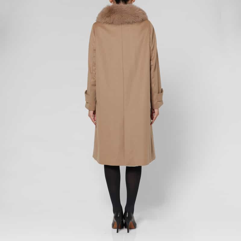 BARNEYS NEW YORK フォックスファー付け襟付きカシミヤステンカラーコート CAMEL