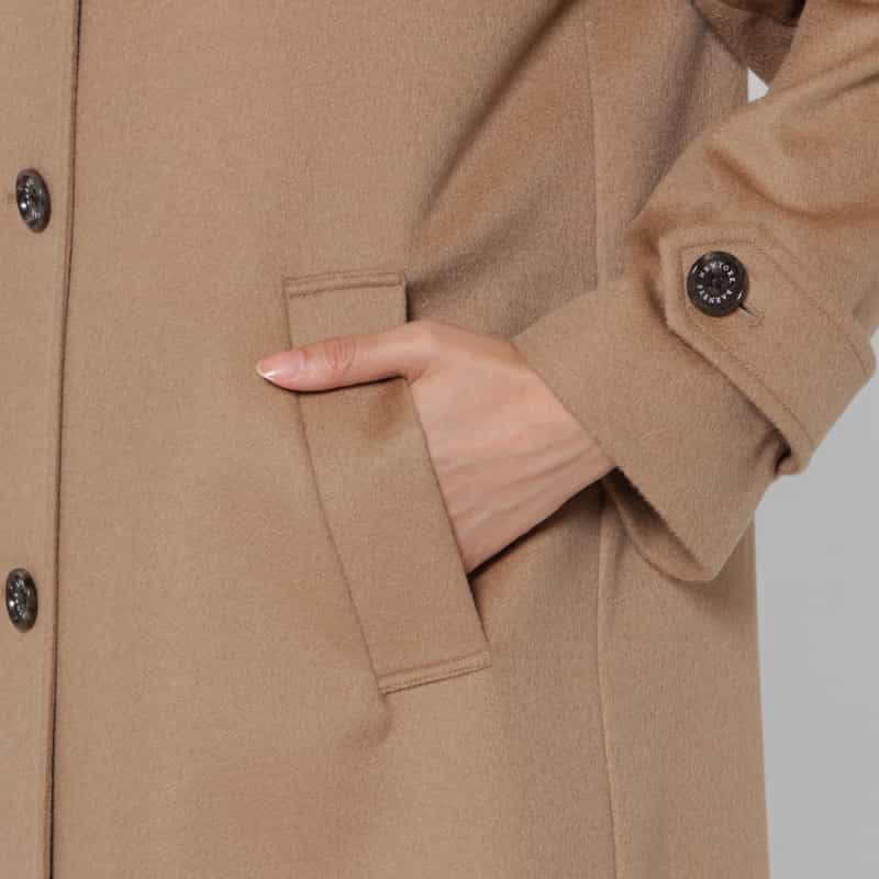 BARNEYS NEW YORK フォックスファー付け襟付きカシミヤステンカラーコート CAMEL
