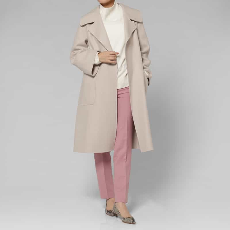 BARNEYS NEW YORK メルトン ダブルフェイス ビッグカラーベルテッドコート LT BEIGE