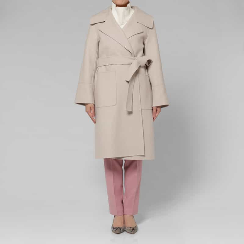 BARNEYS NEW YORK メルトン ダブルフェイス ビッグカラーベルテッドコート LT BEIGE