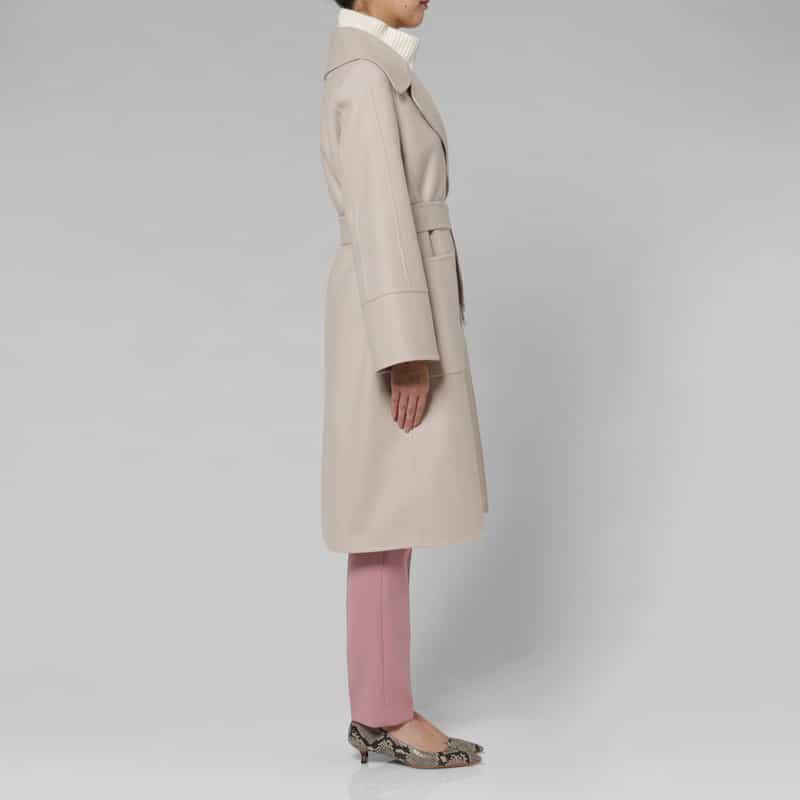 BARNEYS NEW YORK メルトン ダブルフェイス ビッグカラーベルテッドコート LT BEIGE