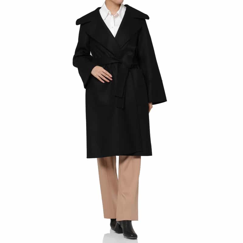 BARNEYS NEW YORK メルトン ダブルフェイス ビッグカラーベルテッドコート BLACK