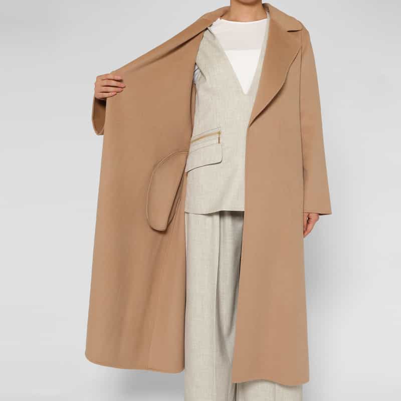BARNEYS NEW YORK ダブルフェイス ベルテッドローブコート CAMEL